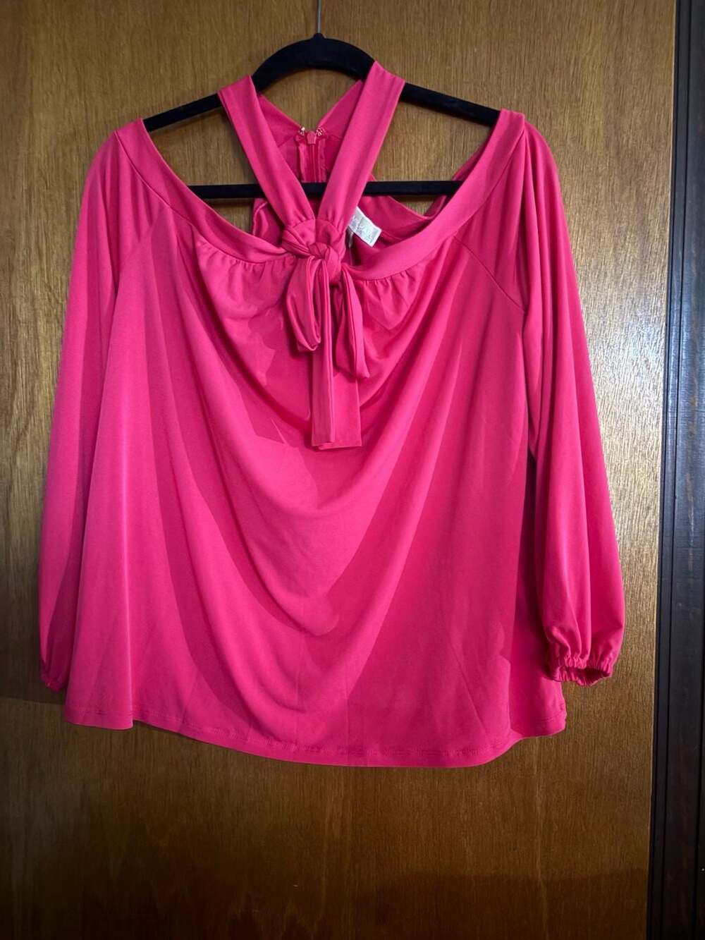 Michael Kors Tie Neck Long Sleeve Top Pink